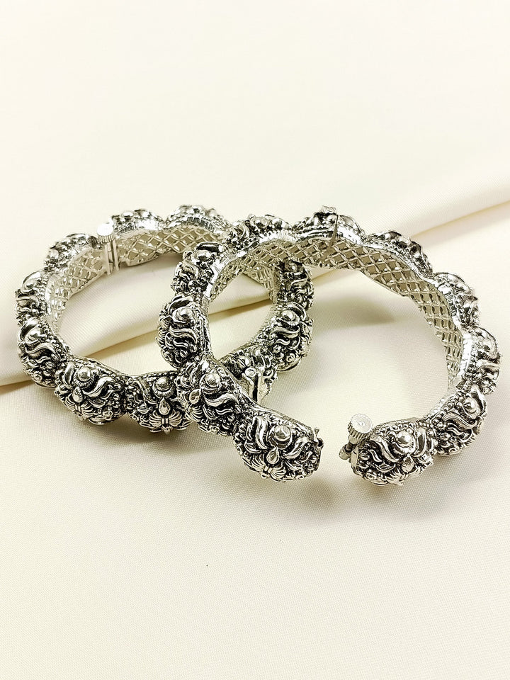 Alaya Silver Oxidized Floral Jaali Bangles