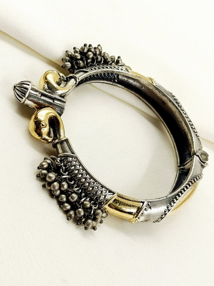 Fayza Two Tone Oxidized Kada - Silver Plating