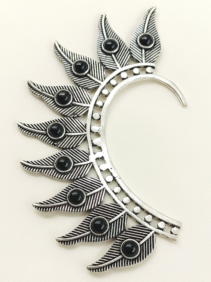 Josephine Black Men’s Oxidized Feather Earcuff - Men&