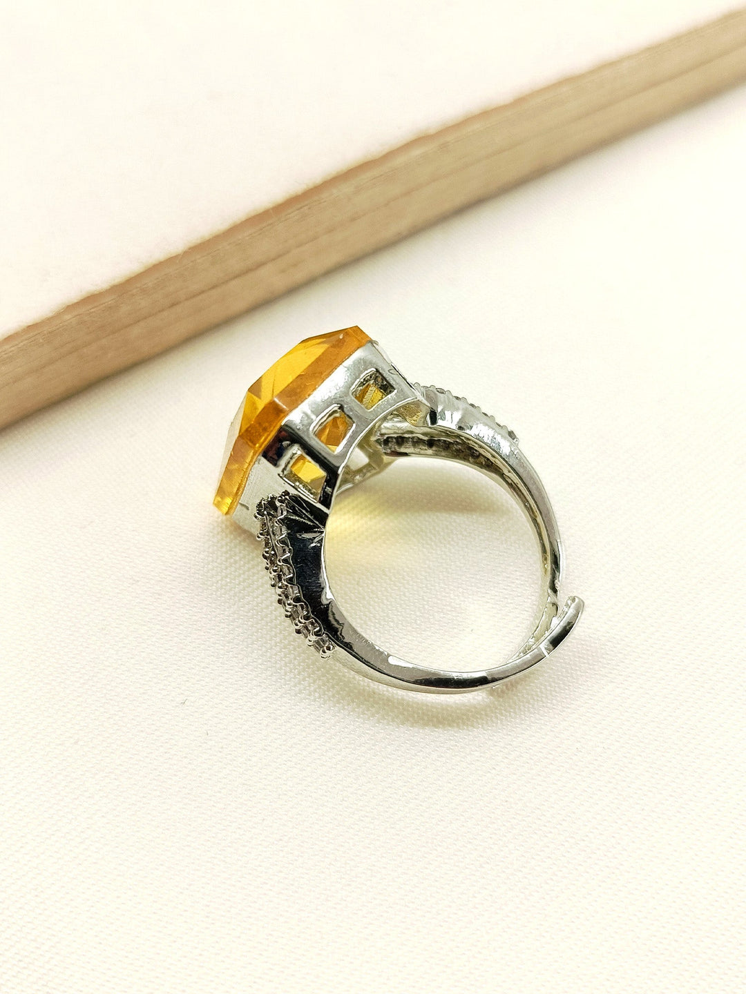 Lucy Yellow American Diamond Finger Ring