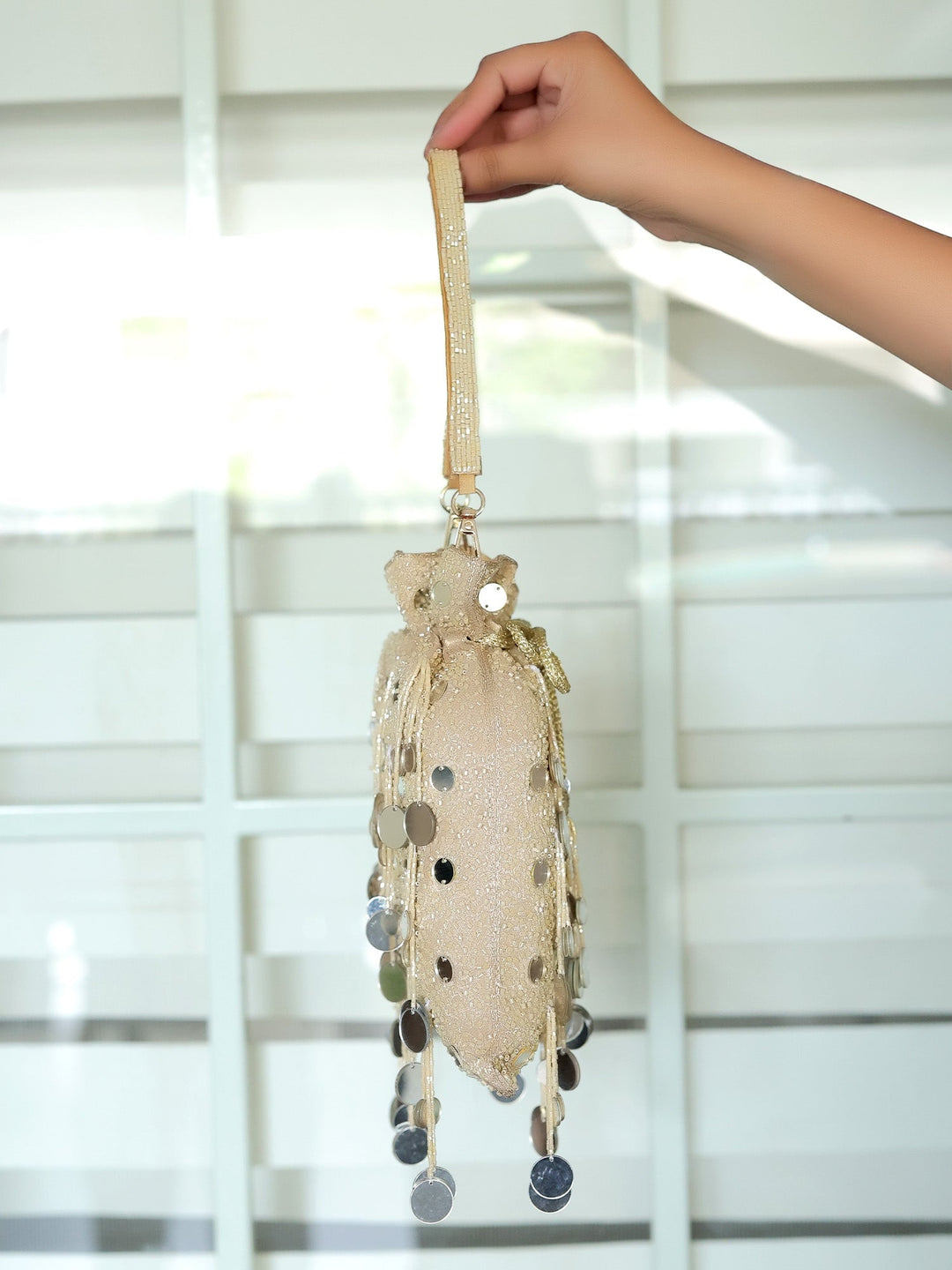 Meadow Golden Potli Bag - Fabric for Weddings &amp; Festivals