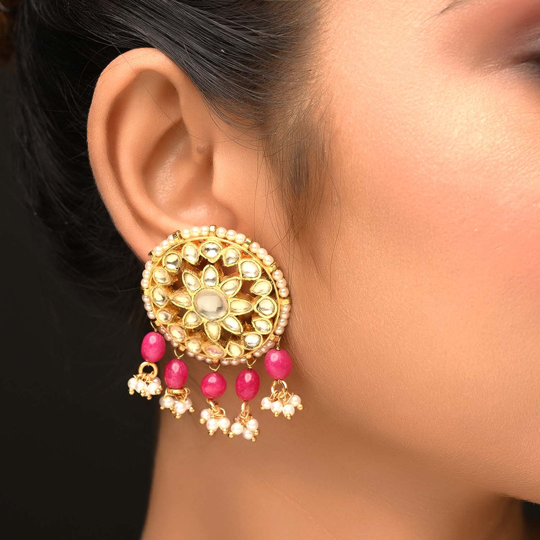 Mitali Rose Pink Gold Plated Kundan Tops