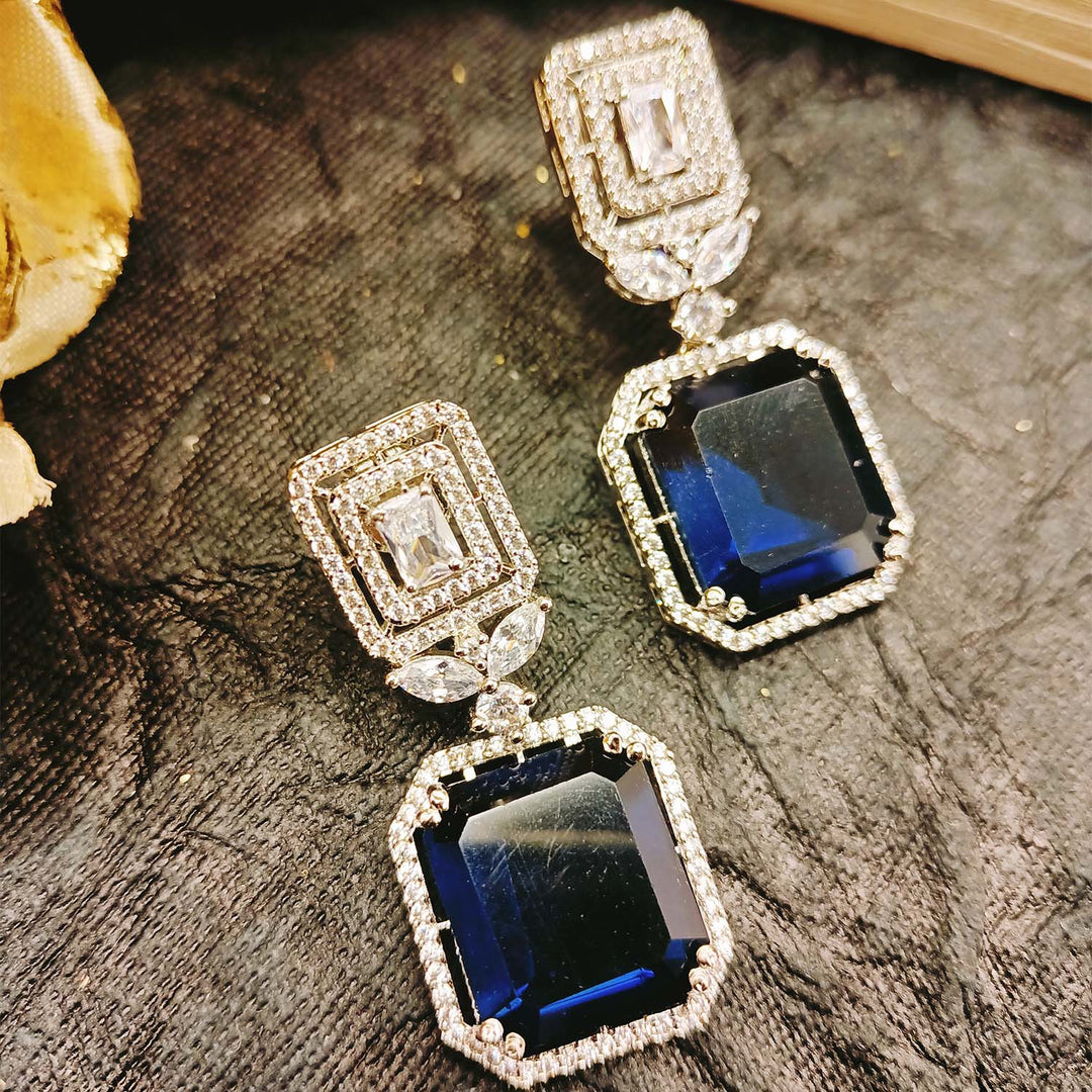 Devki Blue Sapphire Stone American Diamond Earrings