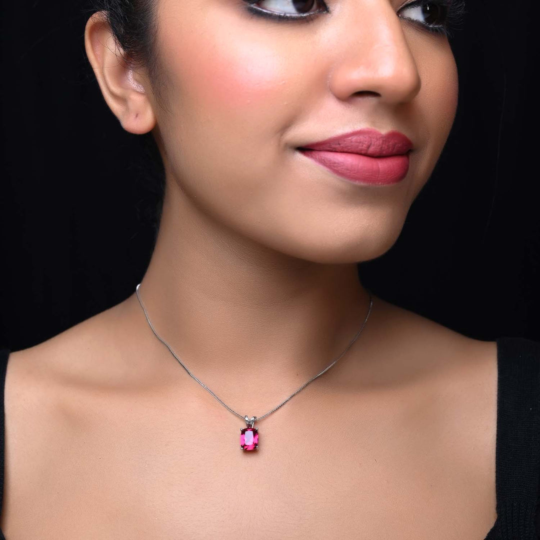 Jayda Ruby Semiprecious Pendant With Silver Chain