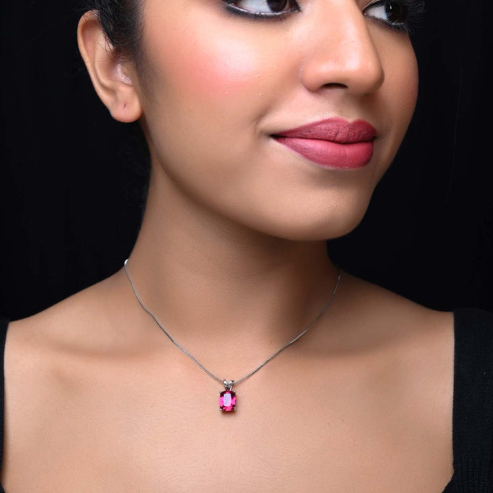 Jayda Ruby Semiprecious Pendant With Silver Chain