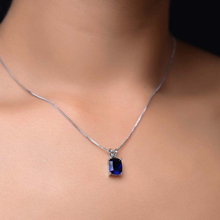 Lina Navy Blue Semiprecious Pendant With Silver Chain