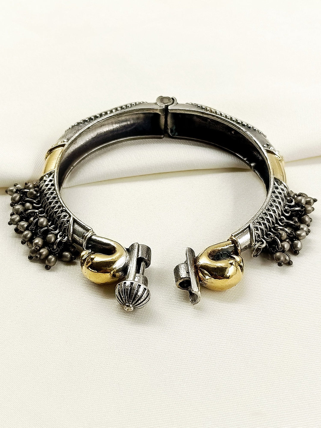 Fayza Two Tone Oxidized Kada - Silver Plating
