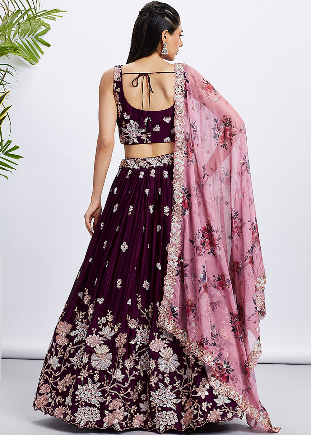 Rasin Purple Georgette Lehenga Choli Highlighted with Sequins & Thread Embroidery