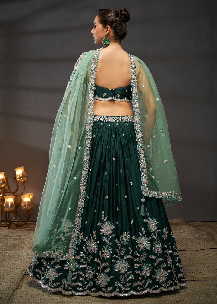 Sacramento Green Chiffon Lehenga Choli Adorned with Sequins Embroidery