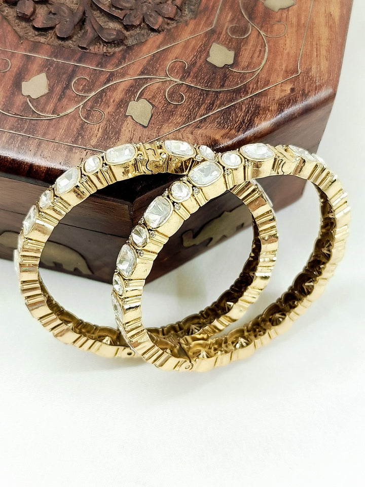 Idha White Kundan Bangles - Gold-Plated Brass