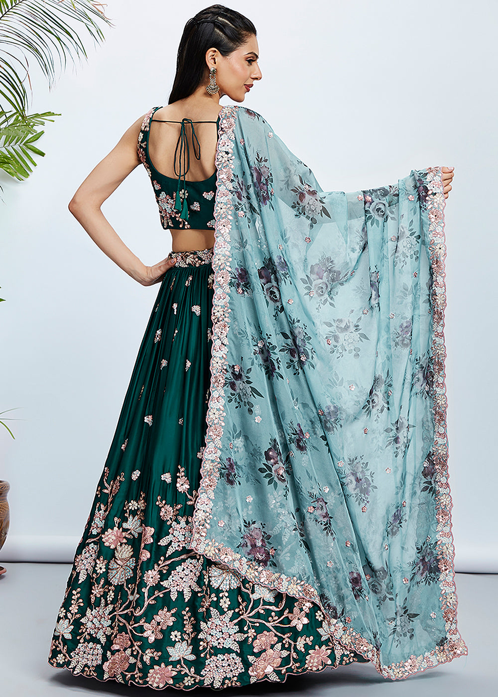 Kaitoke Green Georgette Lehenga Choli Highlighted with Sequins & Thread Embroidery