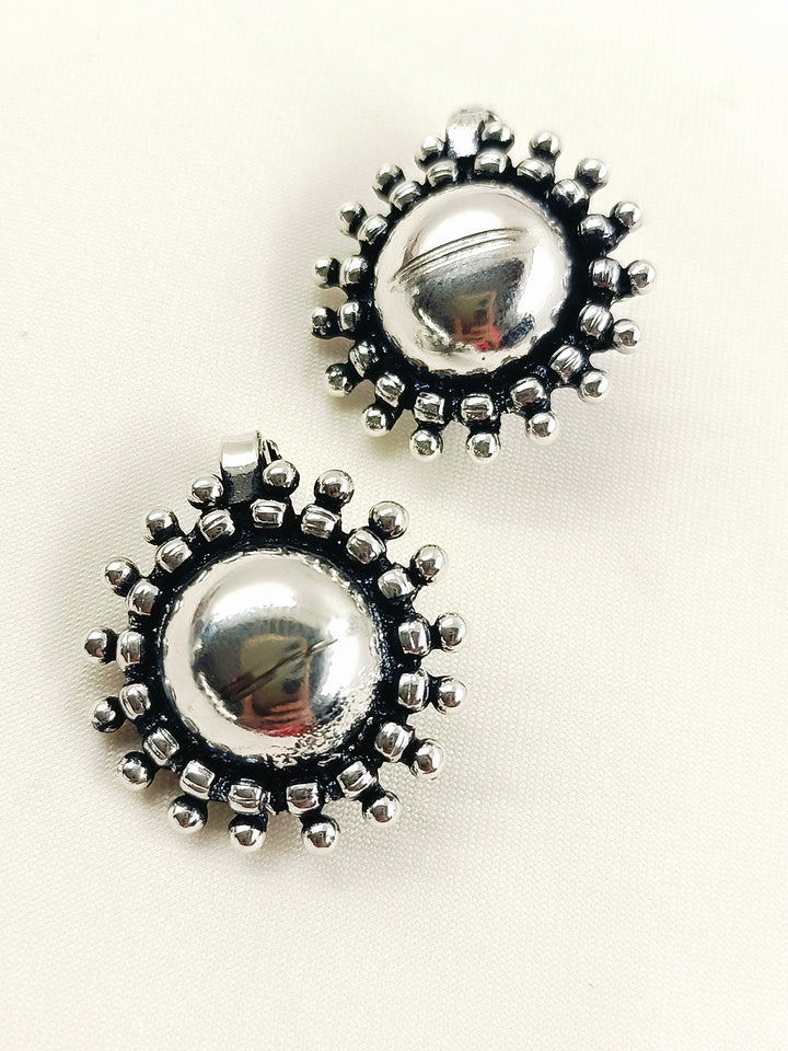 Kutch Silver Oxidized  Big Dome Sunburst Cuff Pair