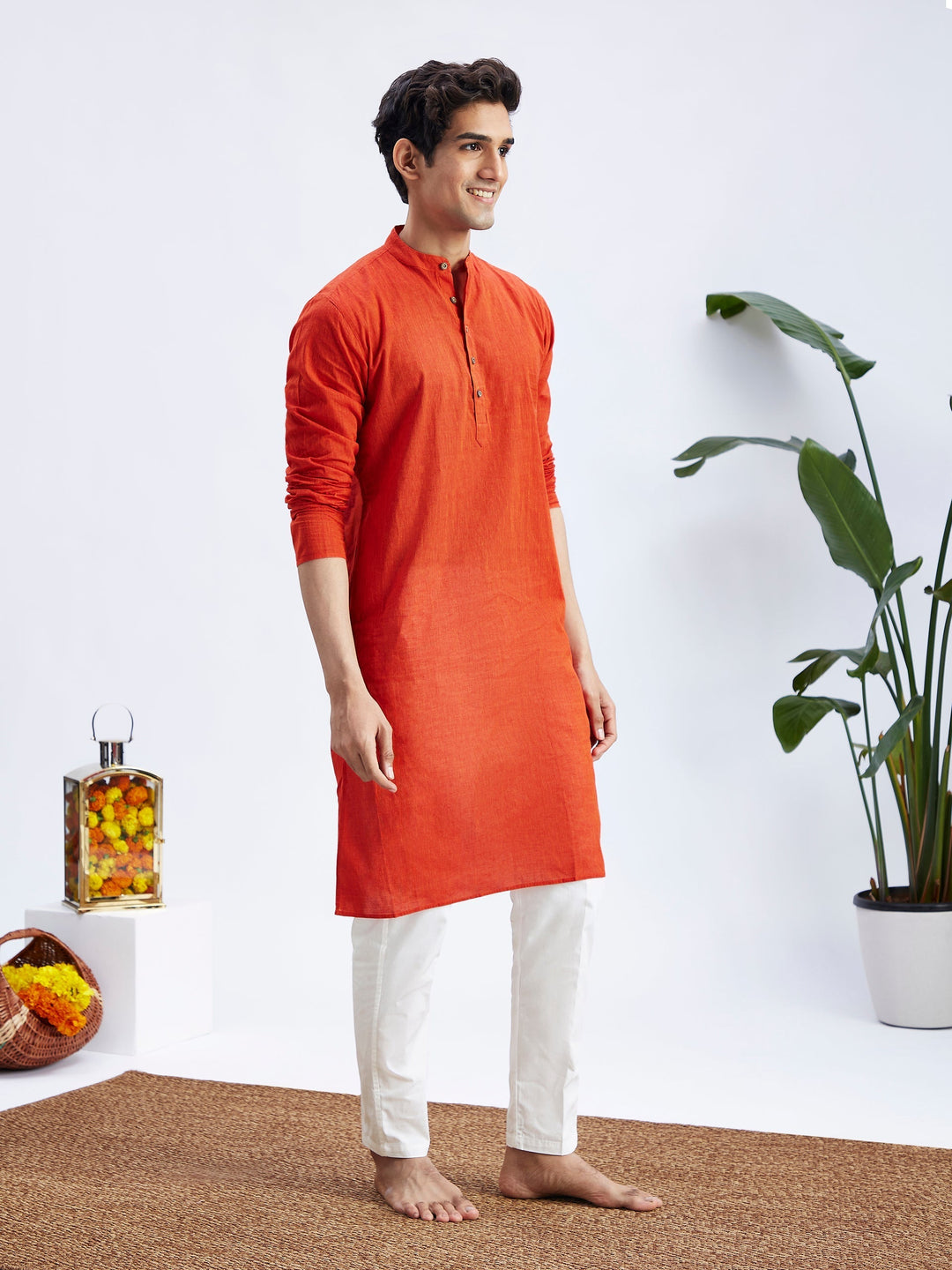 Sarvati Men's Red Pure Cotton Handloom Kurta Pyjama Set