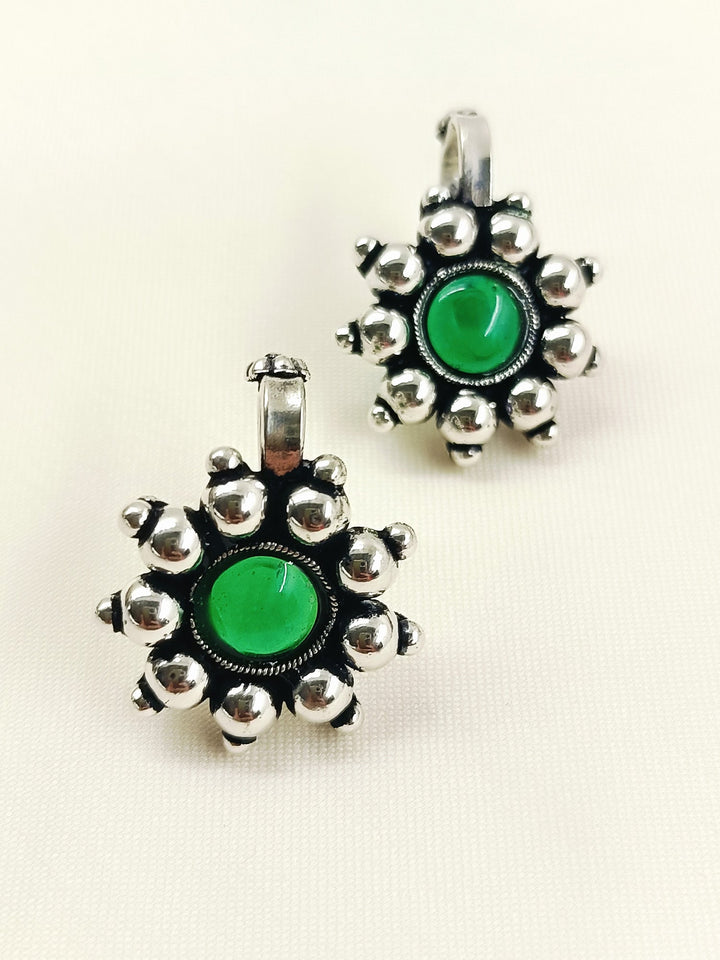 Jyotnees Oxidized Green Stone Rava Clip Cuff Pair