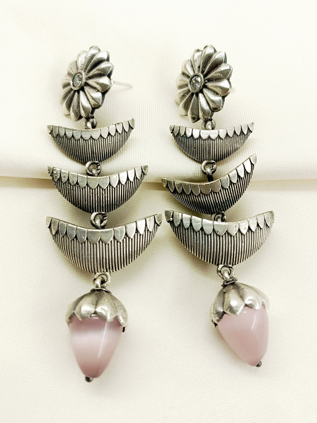 Ekansha Baby Pink Oxidized Earrings