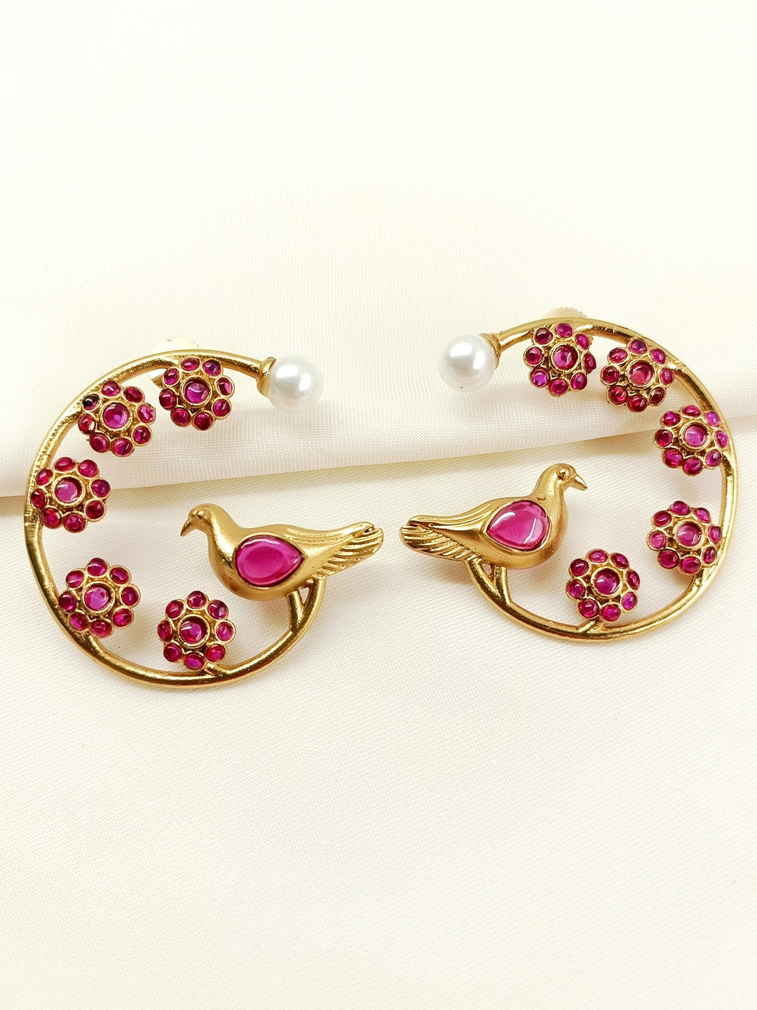 Yashni Ruby Boutique Earring - Pearl Antique Gold Plated