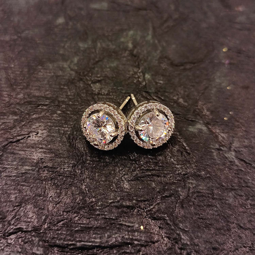 Kaumolika White American Diamond Silver Plated Stud