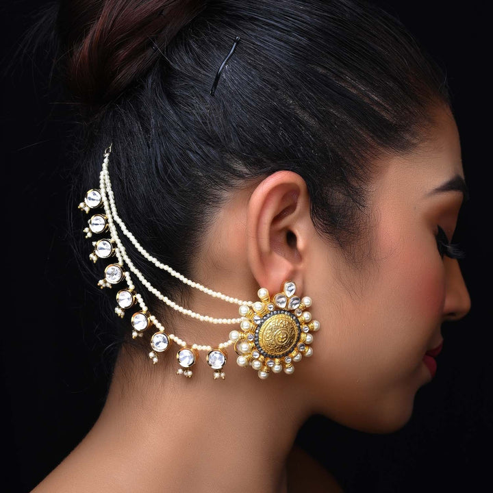 Geetu White Gold Plated Kundan Ear Chain