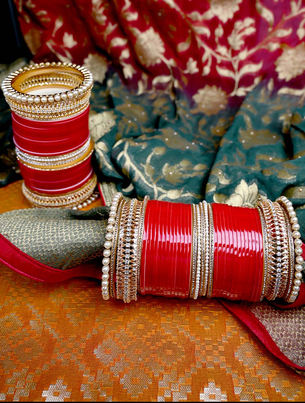 Jyotsana Pearl & American Diamond Red Chura Set