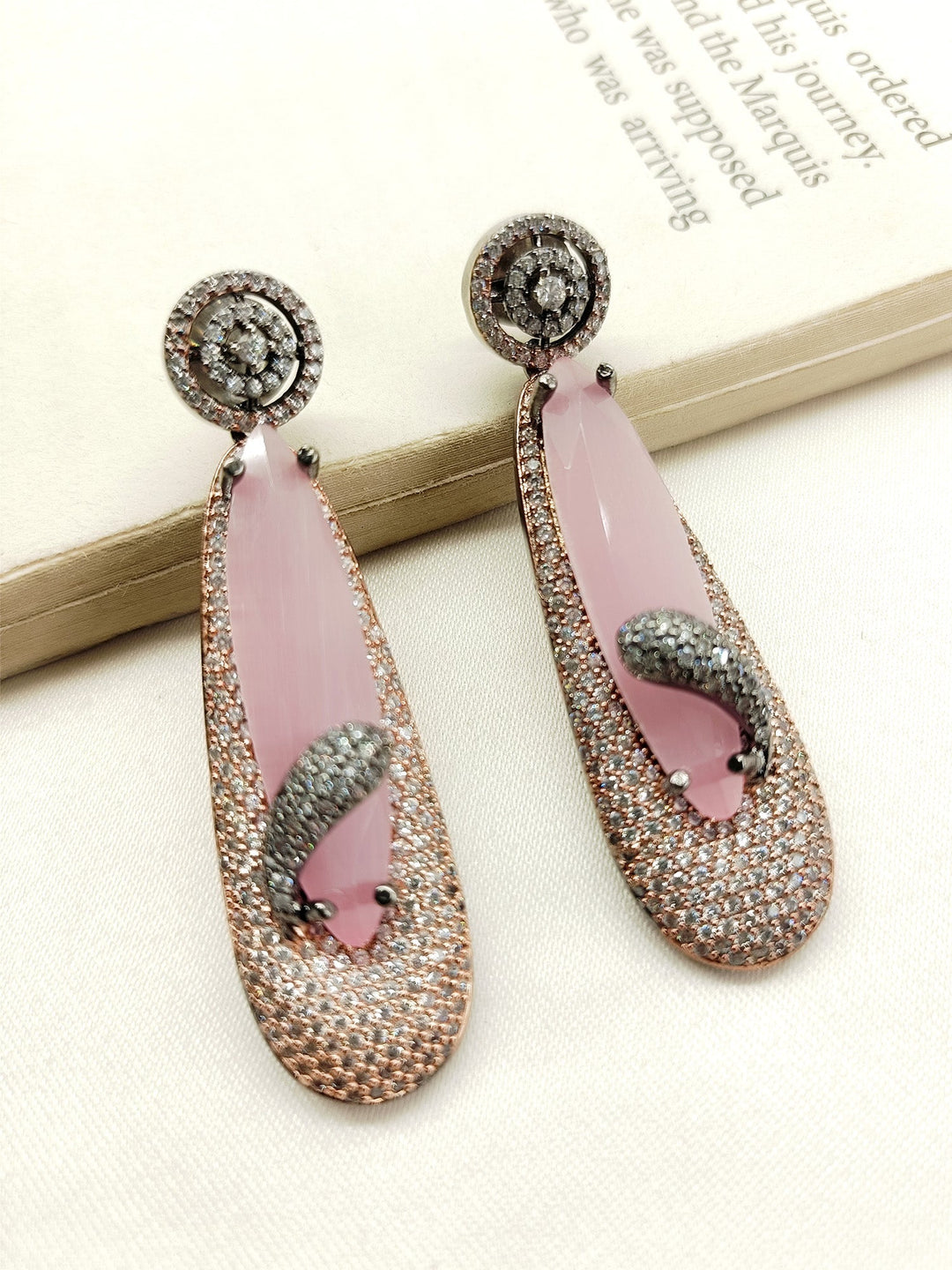 Mayuri Diamond Work Baby Pink Victorian Earrings