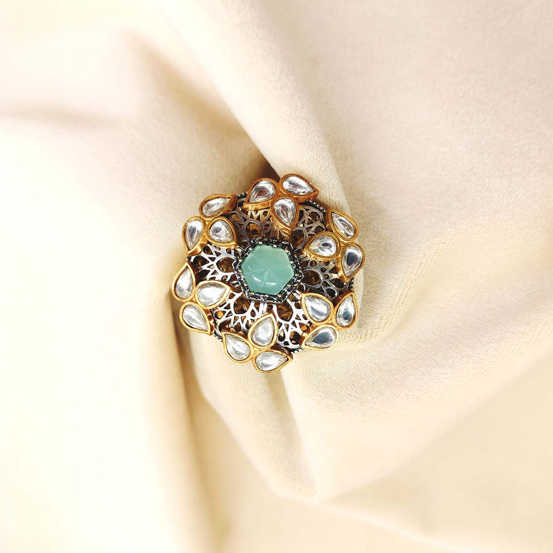 Hasina Mint Green Stone Gold Plated Boutique Ring