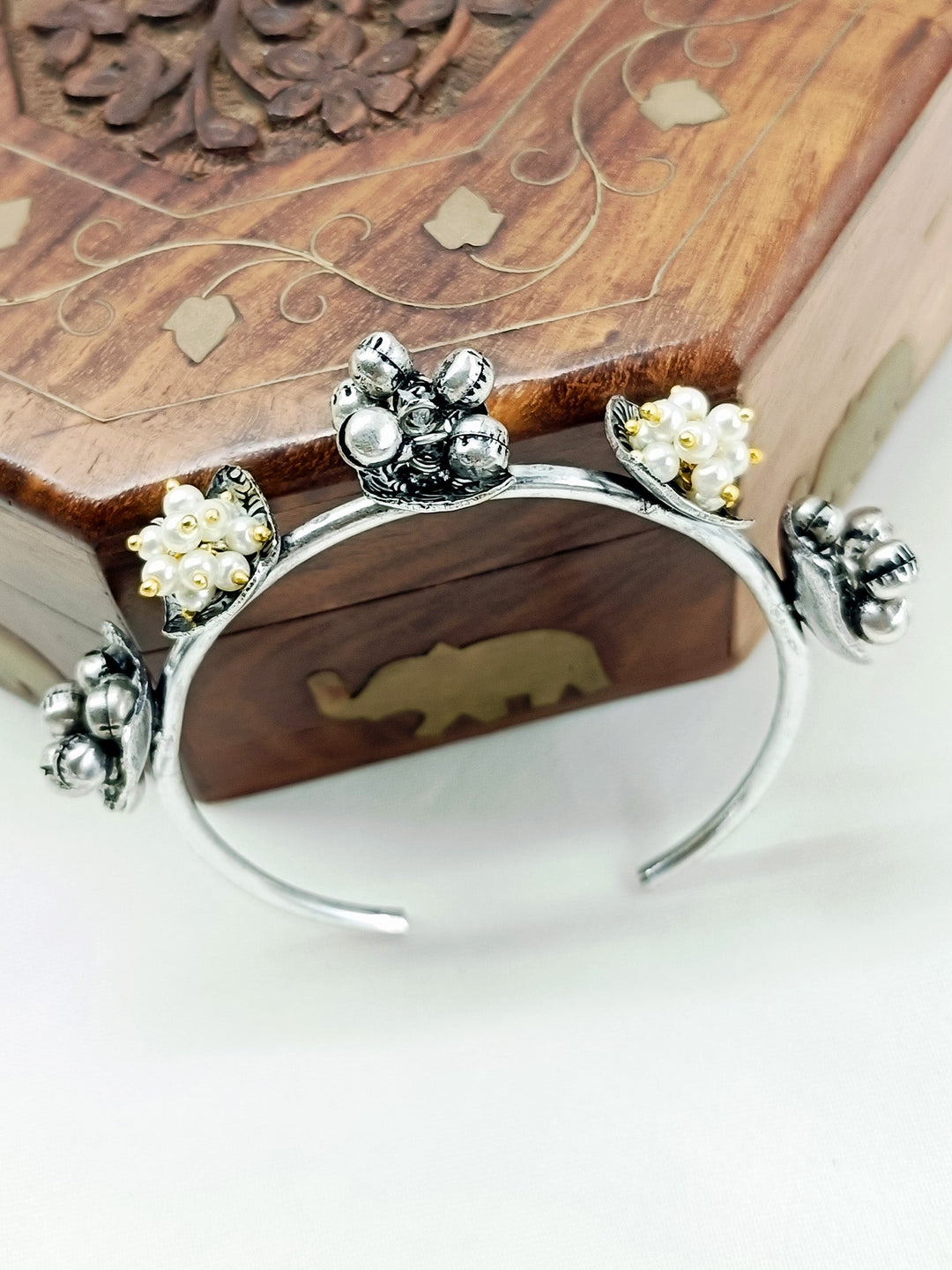 Raya White Pearl Oxidized Bracelet