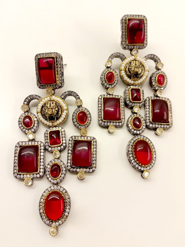 Charlotte Maroon Long Victorian Earrings