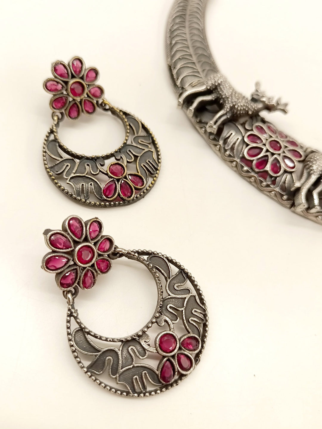 Cascade Ruby Deer Oxidized Necklace Set