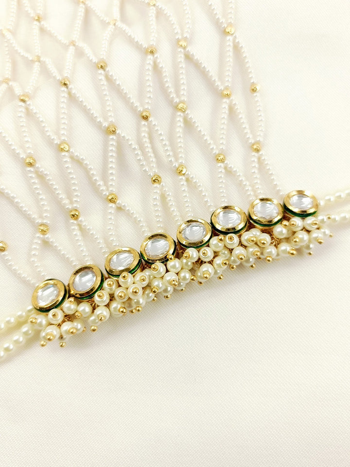 Rageswari White Pearl Kundan Hathphool - Bridal Hand