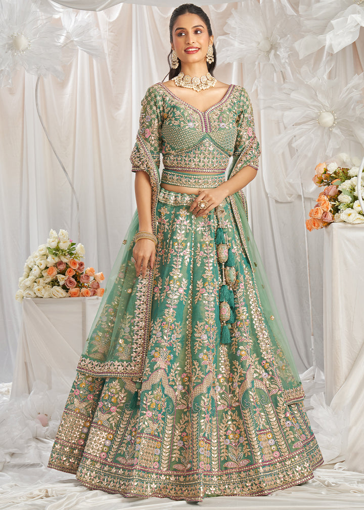 Sea Green Tissue Lehenga Choli  Adorned with Pearl and Gotapatti Embroidery: The Bride's Edit