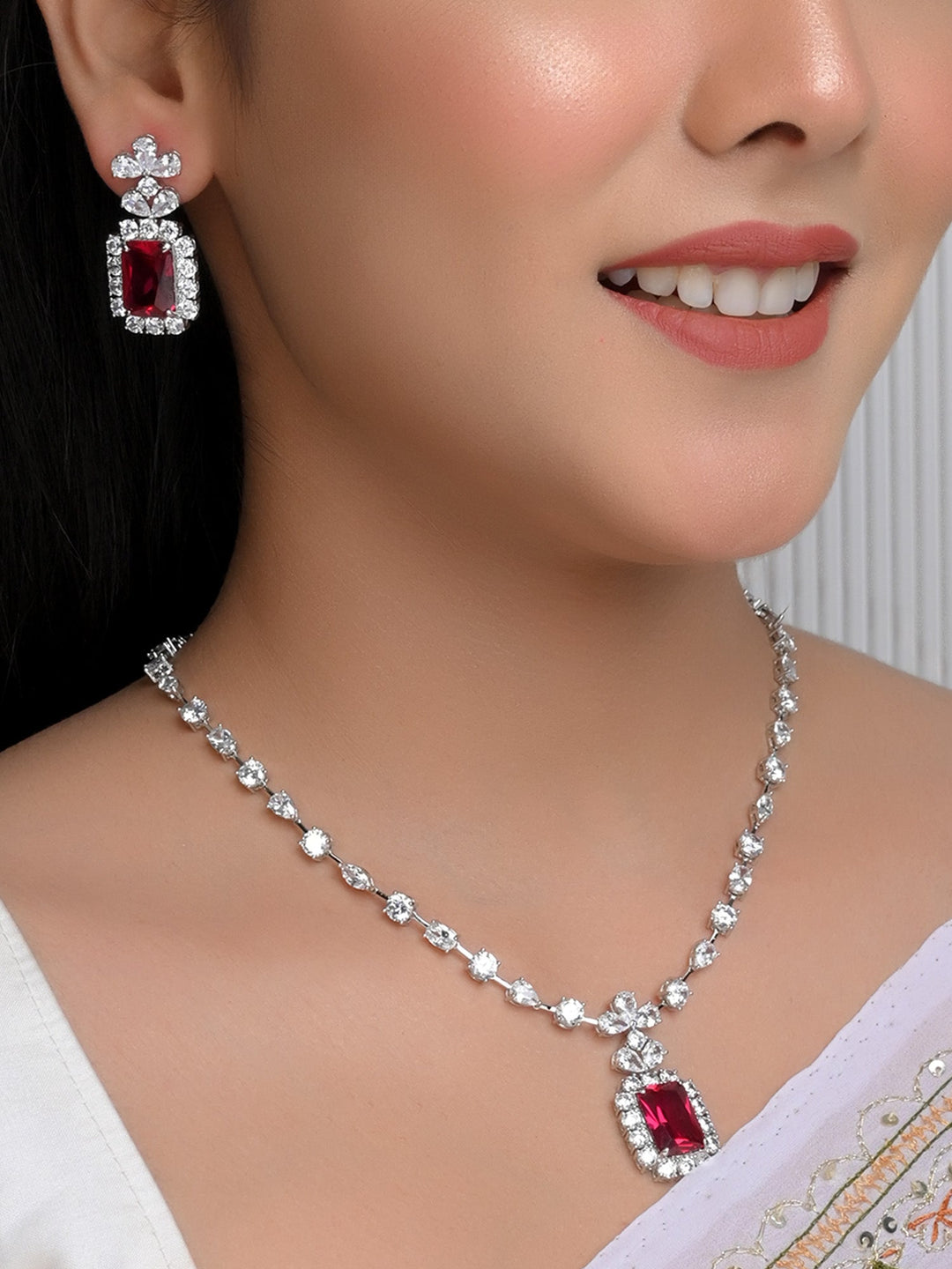 Iksha Majenta American Diamond Set