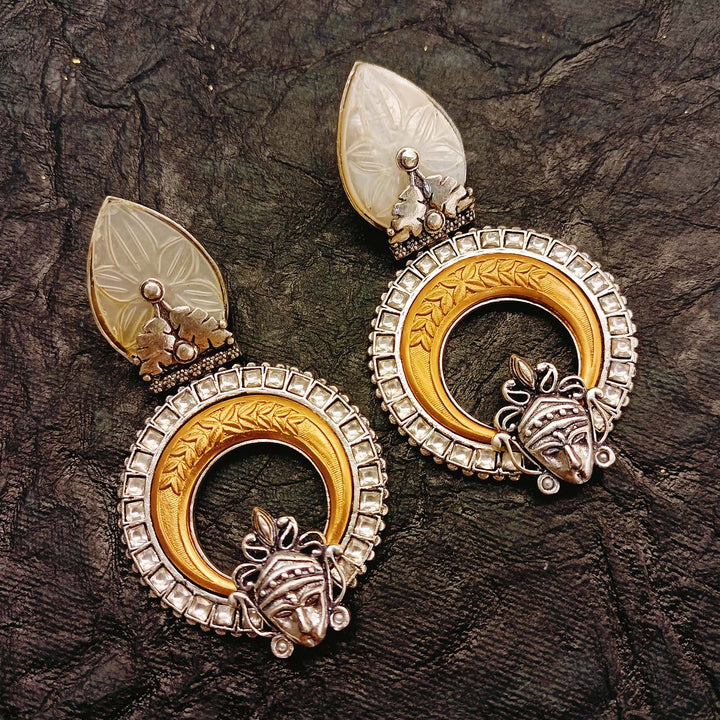 Maya Off White Stone Temple Two Tone Polish Boutique Earrings