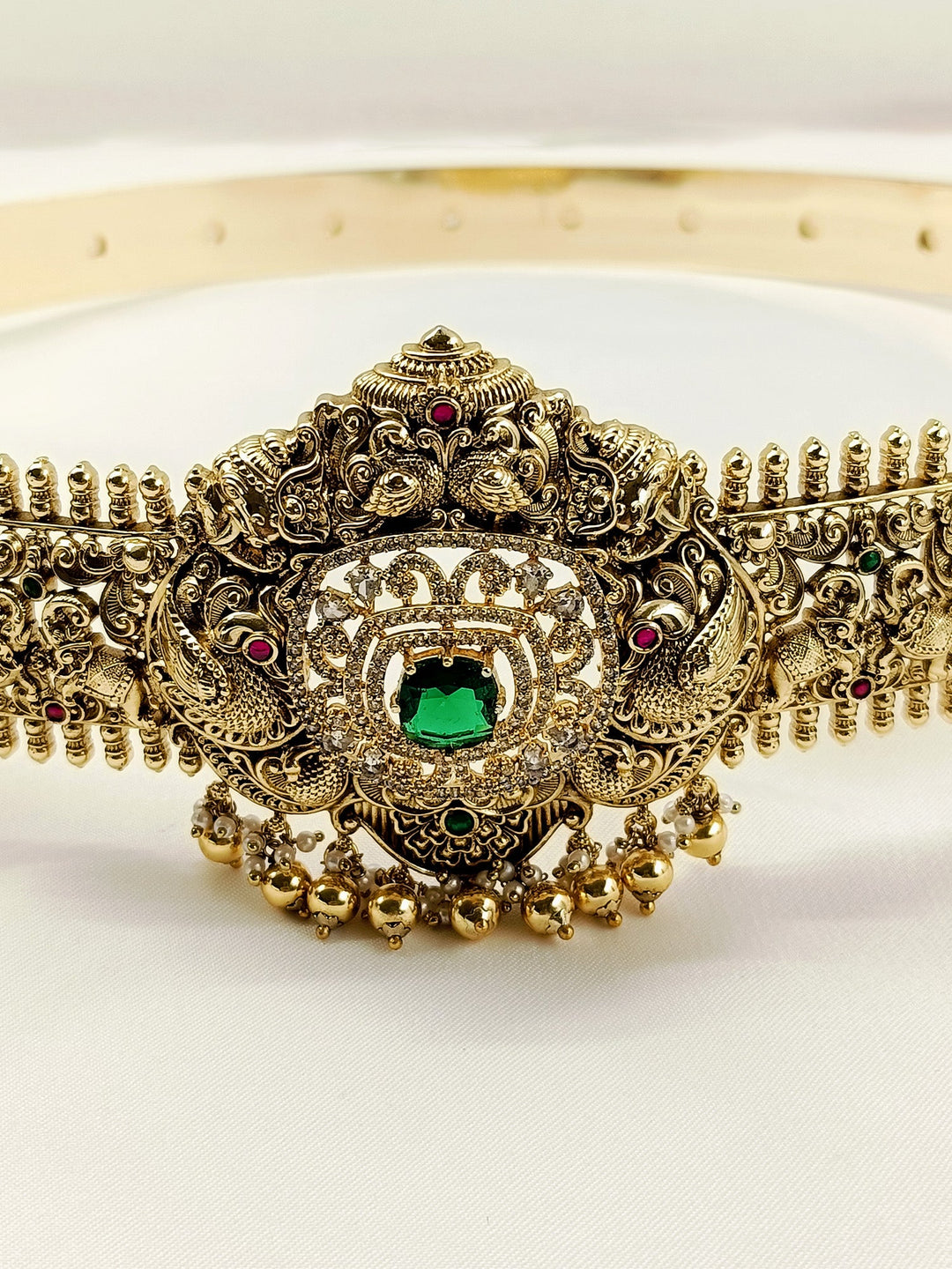Shubhangi Green Antique Gold Waist Belt / Kamarbandh