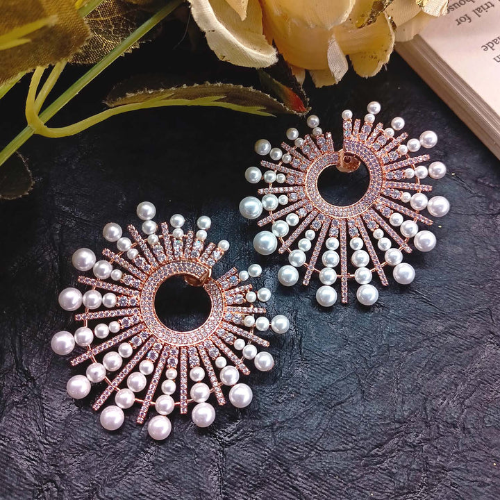 Pari American Diamond Rose Plated Pearl Tops