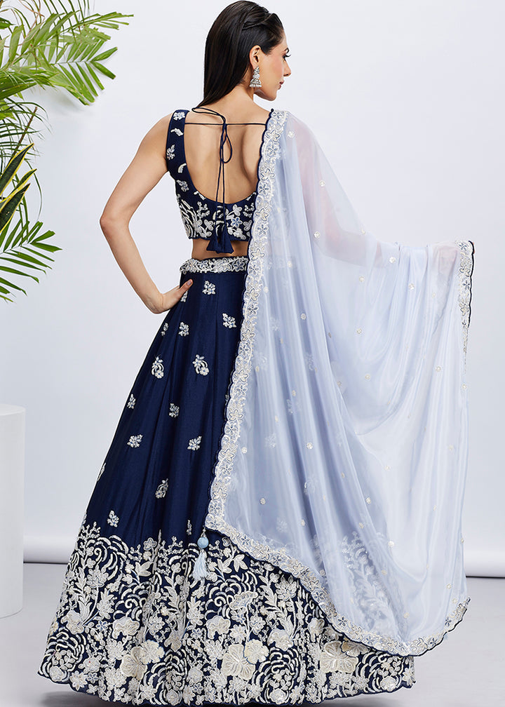 Berry Blue Georgette Lehenga Choli Adorned with Sequins & Thread Embroidery