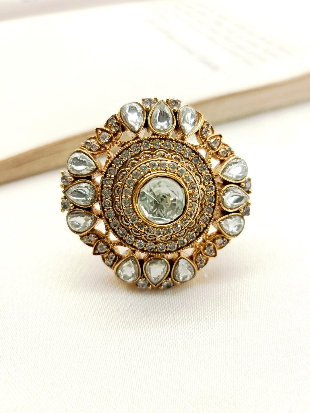 Jivanta White Kundan Finger Ring