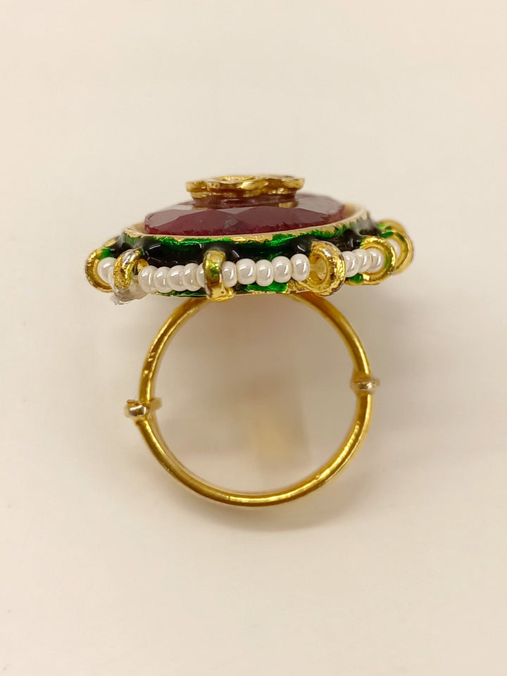 Aaliyah Maroon Kundan Finger Ring