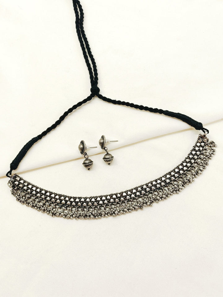Venu Plain Oxidized Necklace Set