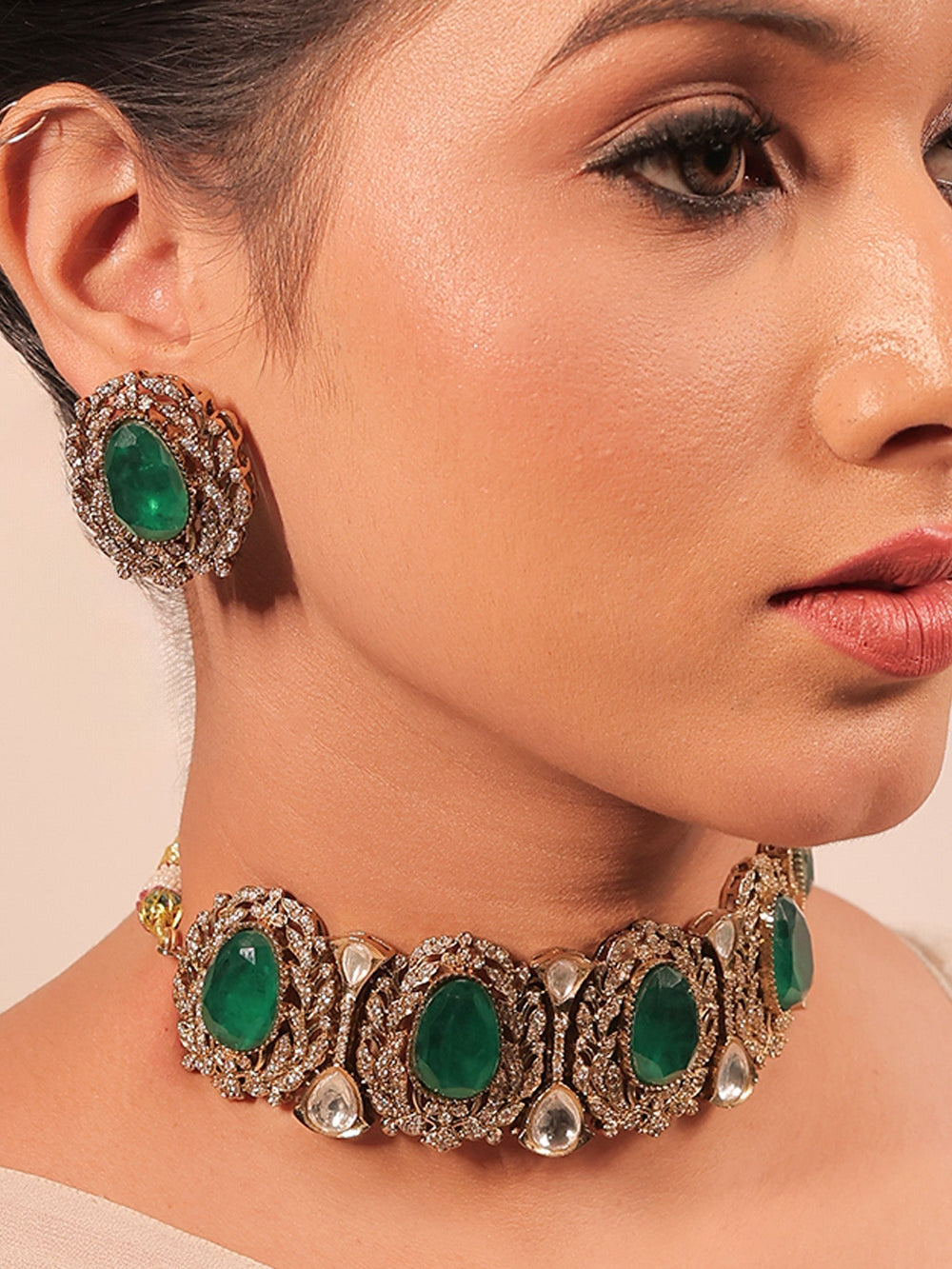 Pavitra Green Victorian Choker Set - Bridal Necklace