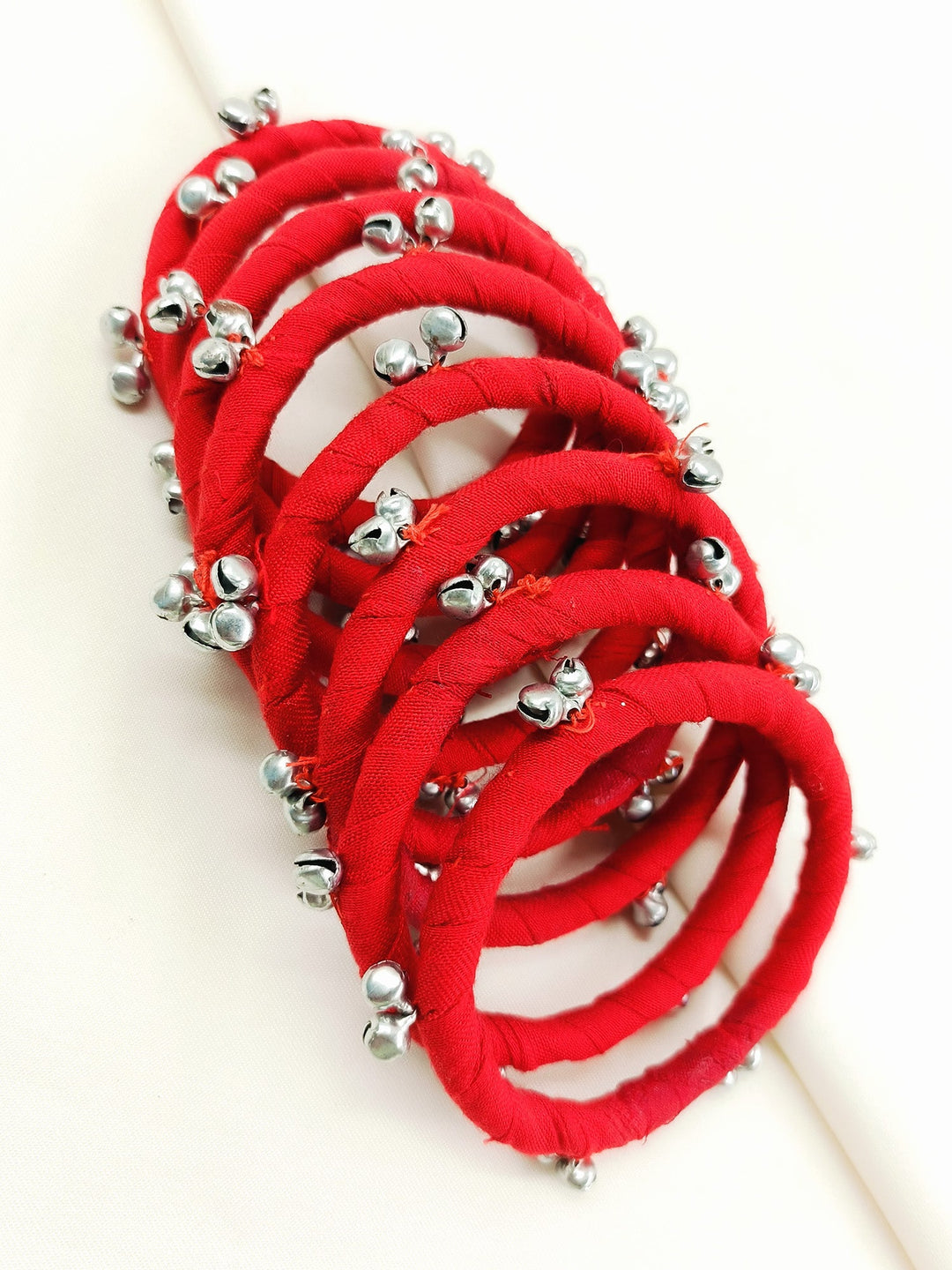 Samanvita Red Fabric Bangles with Ghungroo