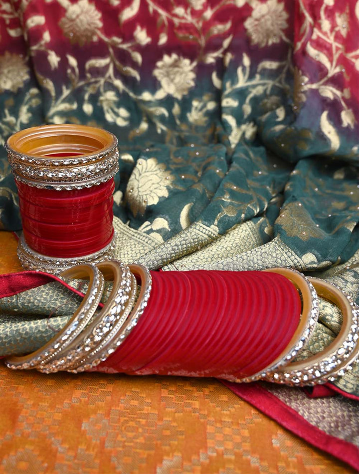 Kanishka Maroon Bangle With Copper Stone Work Kada's Punjabi Chura