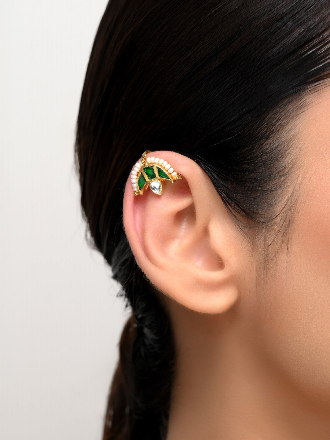 Twisha Small Green Gold Plated Kundan Ear Cuff [ Price is for Pair ]