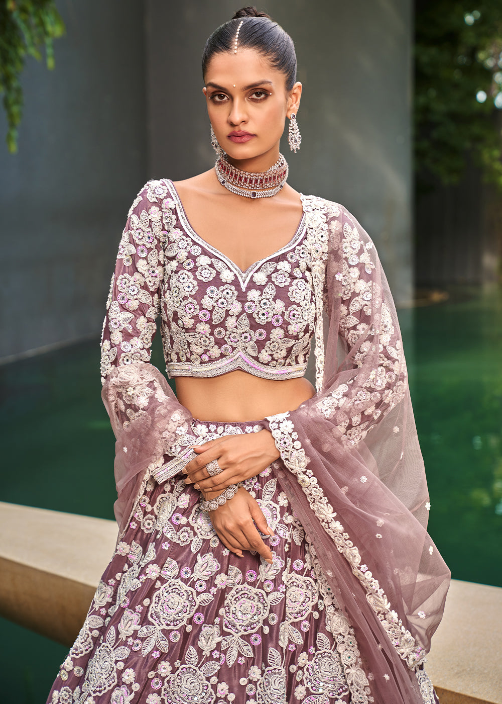 Twlight Lavender Purple Satin Lehenga Choli Intricate with Sequins Embroidery Work