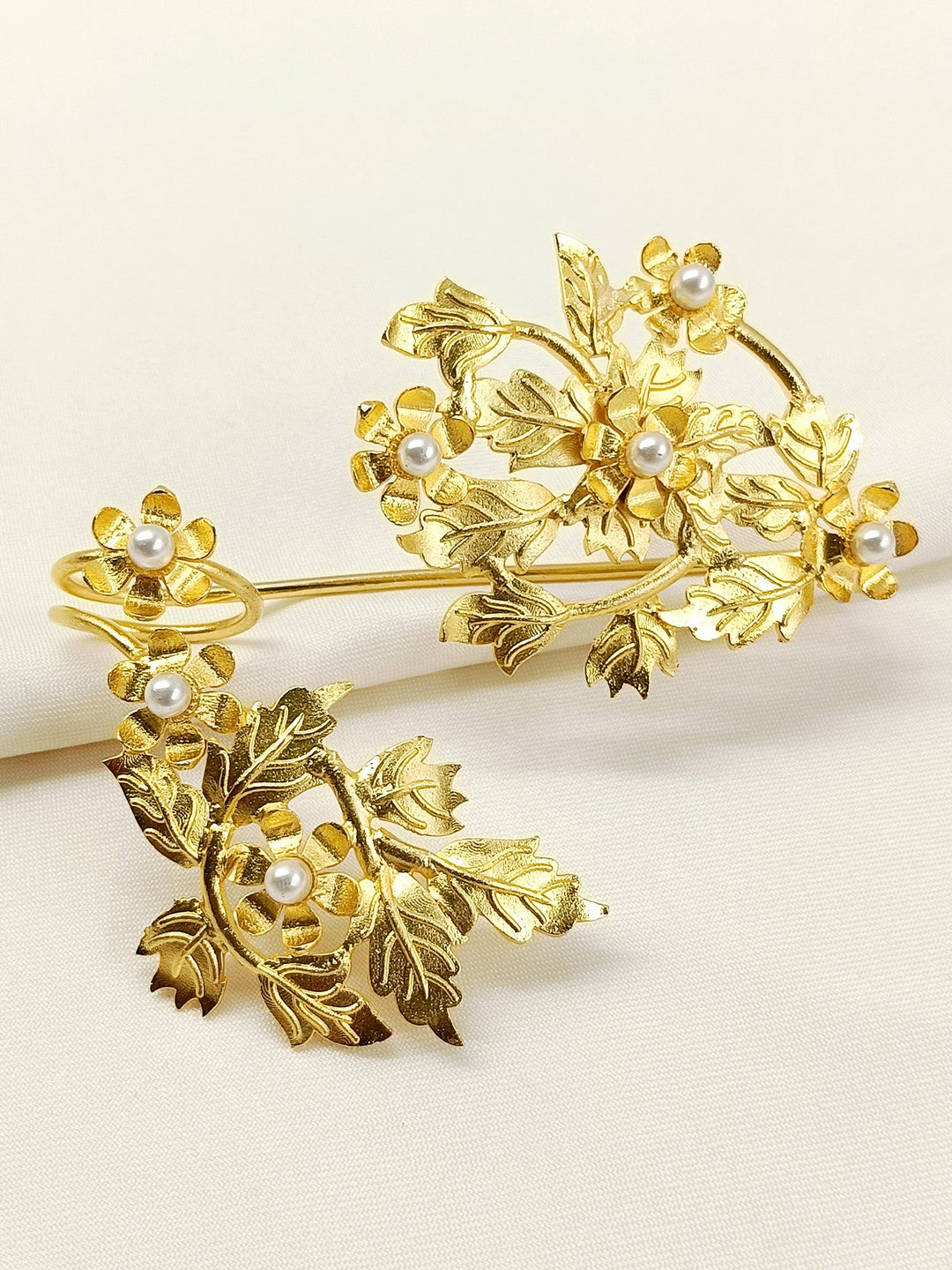 Neya Golden Floral Hand Harness Palm Bracelet with Ring Combo
