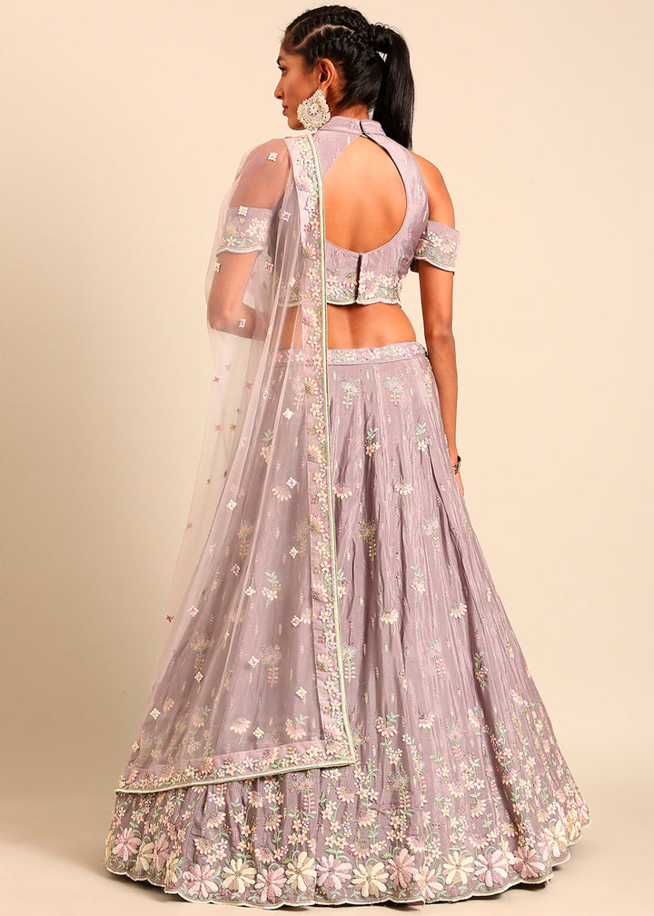 Thistle Purple Georgette Lehenga Choli Highlighted with Zarkan and Sequins Work