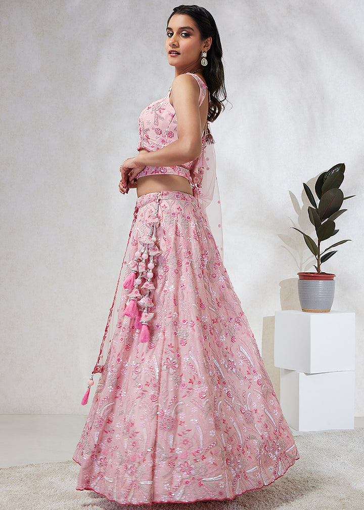 Baby Pink Georgette Lehenga Choli Highlighted with Sequins & Thread Embroidery