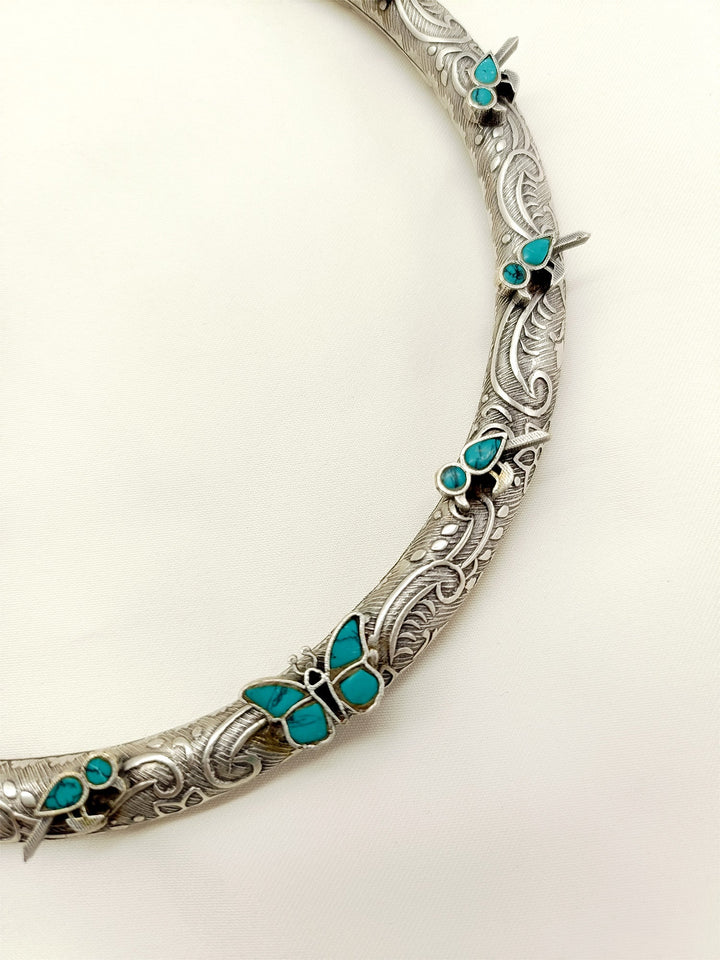 Deashi Firozi Oxidized Hasli Style Neckpiece