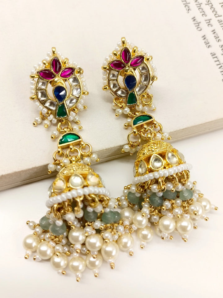 Aadhini Multi Colour Kundan Jhumki