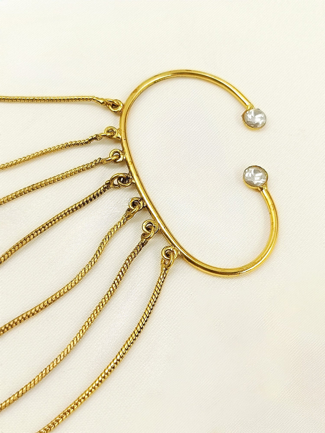 Rashida Green Lotus Dual Tone Ear Chain with Cuff