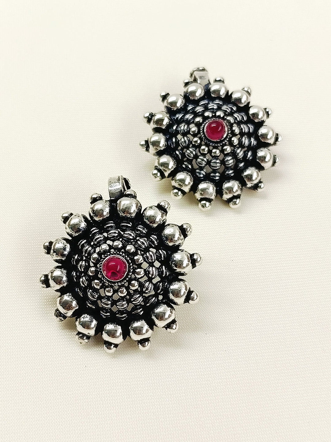 Rebel Ruby Surya Mandala Rava Clip Oxidized Cuff Pair